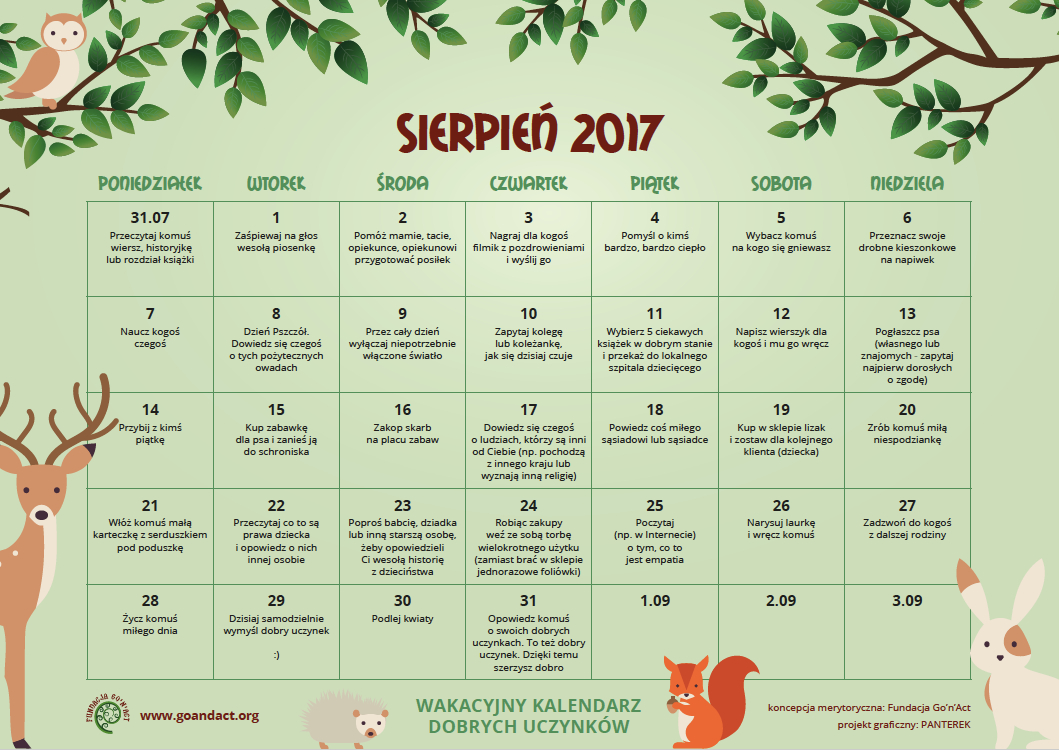 Kalendarz - sierpień 2017